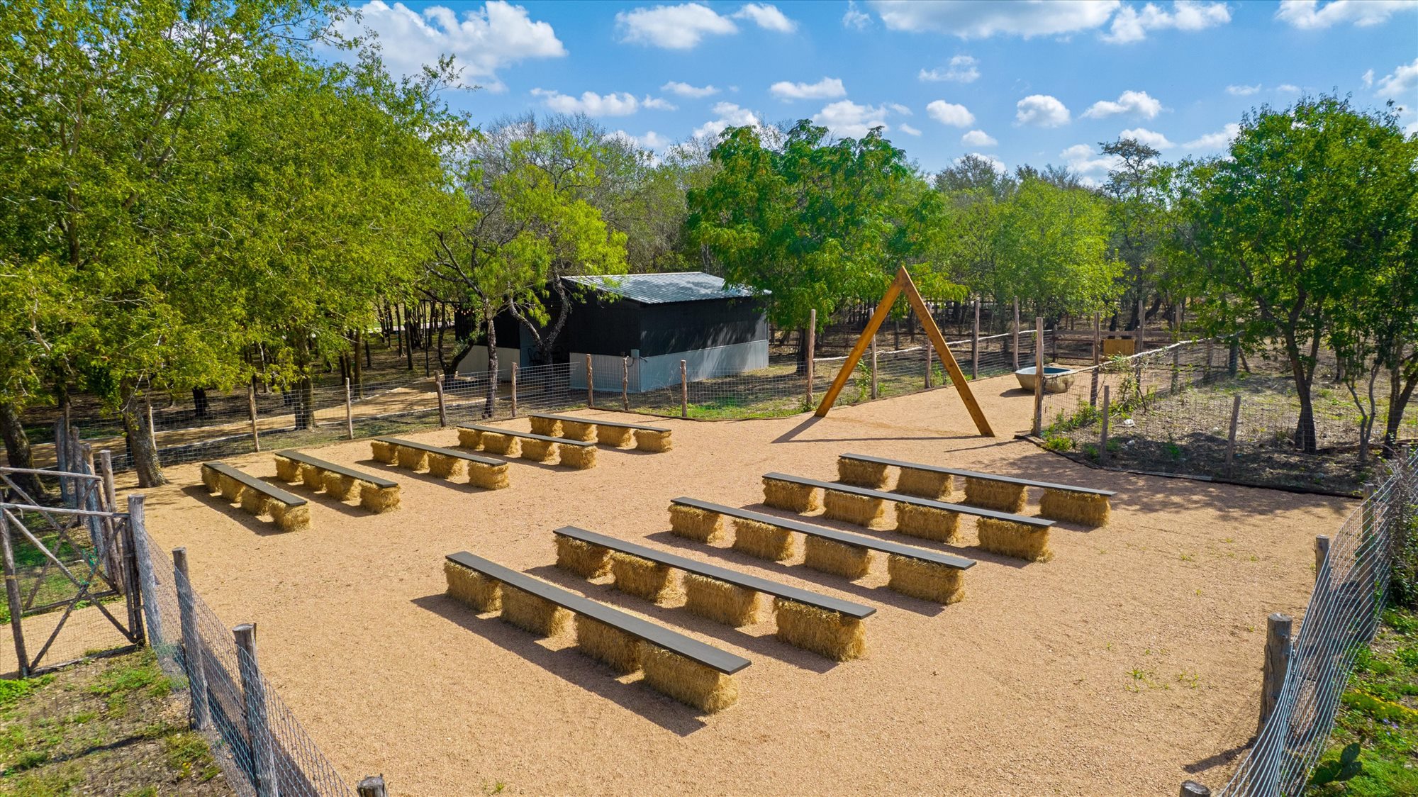Aerial view of the ceremony space and seating