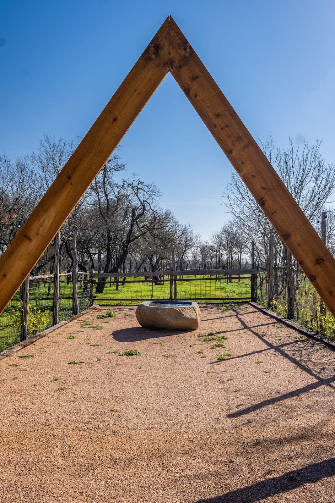 Close view through the timber ceremony arch